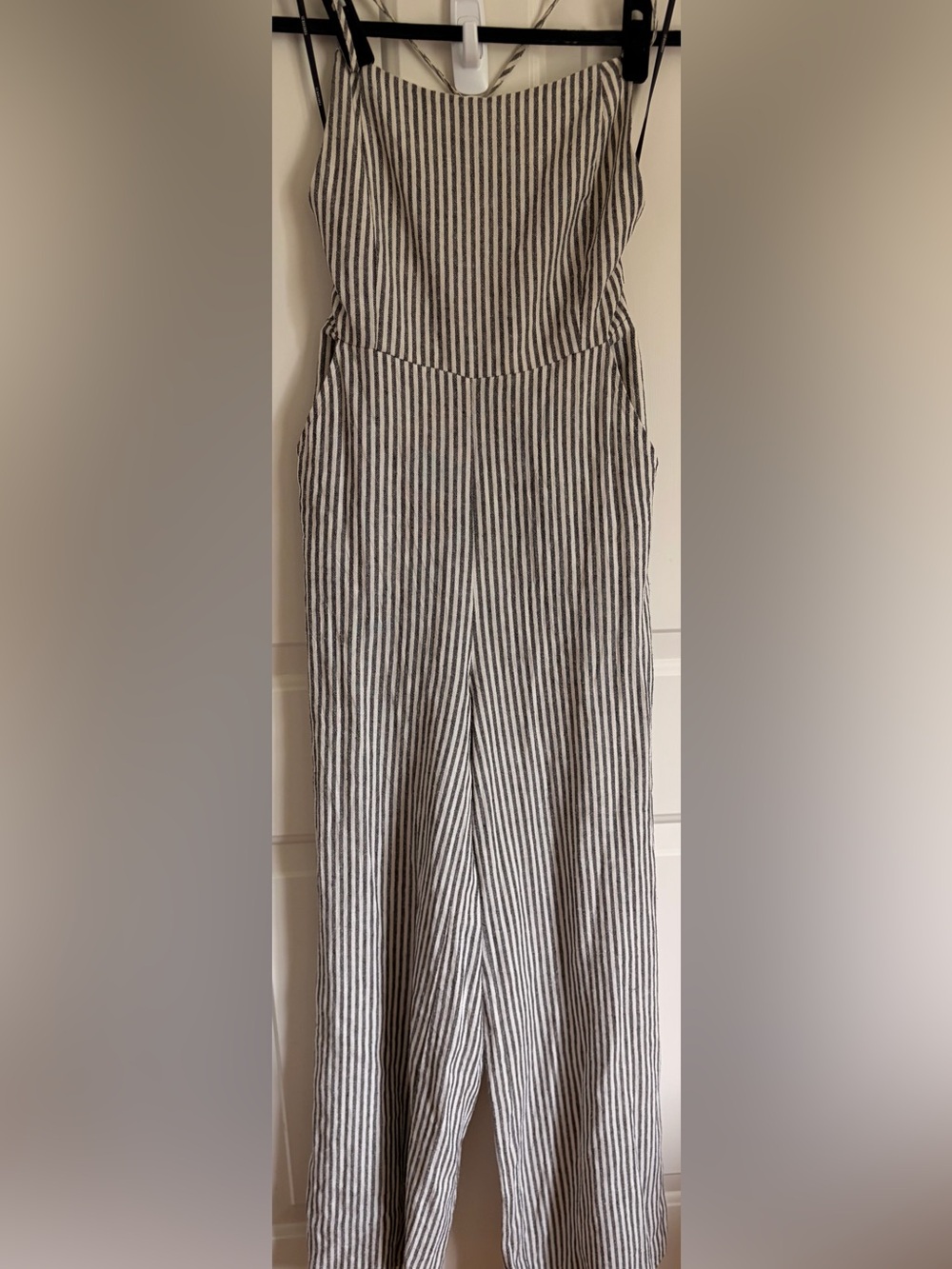 Forever21 Open Back, Black & White Striped Jumpsuit